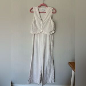 ASOS Off-White Sleeveless Wide Leg Jumpsuit